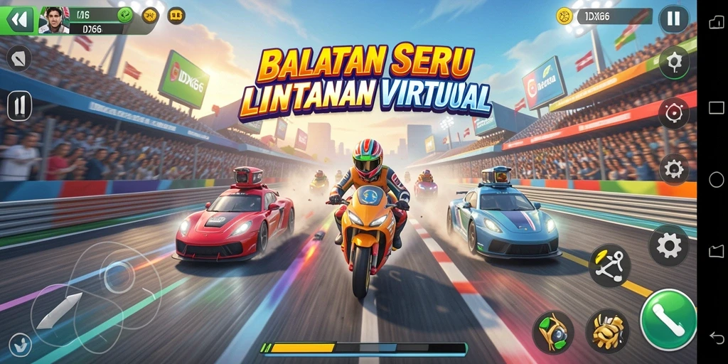 Tampilan gameplay balapan yang mendebarkan dan menantang di IDX66.