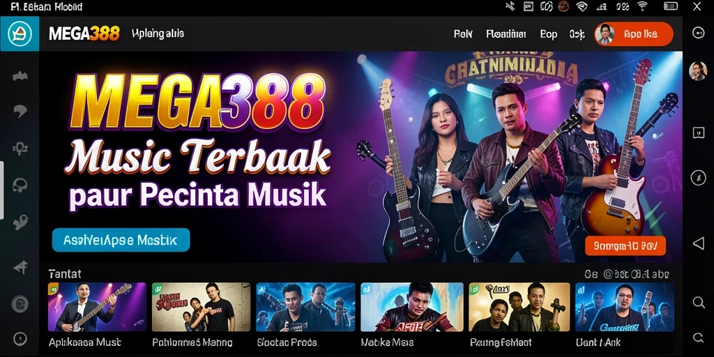 Screenshot MEGA388 menampilkan antarmuka permainan musik yang menarik.