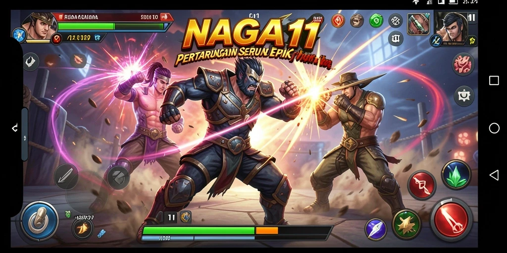 Gameplay seru NAGA11 dengan pertarungan karakter yang dinamis.
