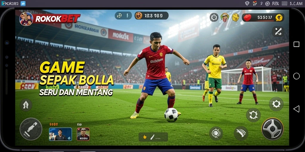 Tampilan gameplay menarik dalam ROKOKBET menampilkan aksi sepak bola yang mendebarkan.
