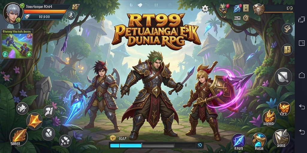 Screenshot RT99 menampilkan pertarungan seru di dunia RPG.