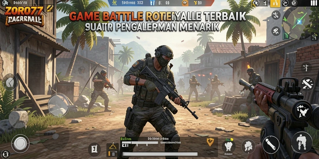 Screenshot gameplay ZORO77 yang menunjukkan pertempuran seru dalam arena.